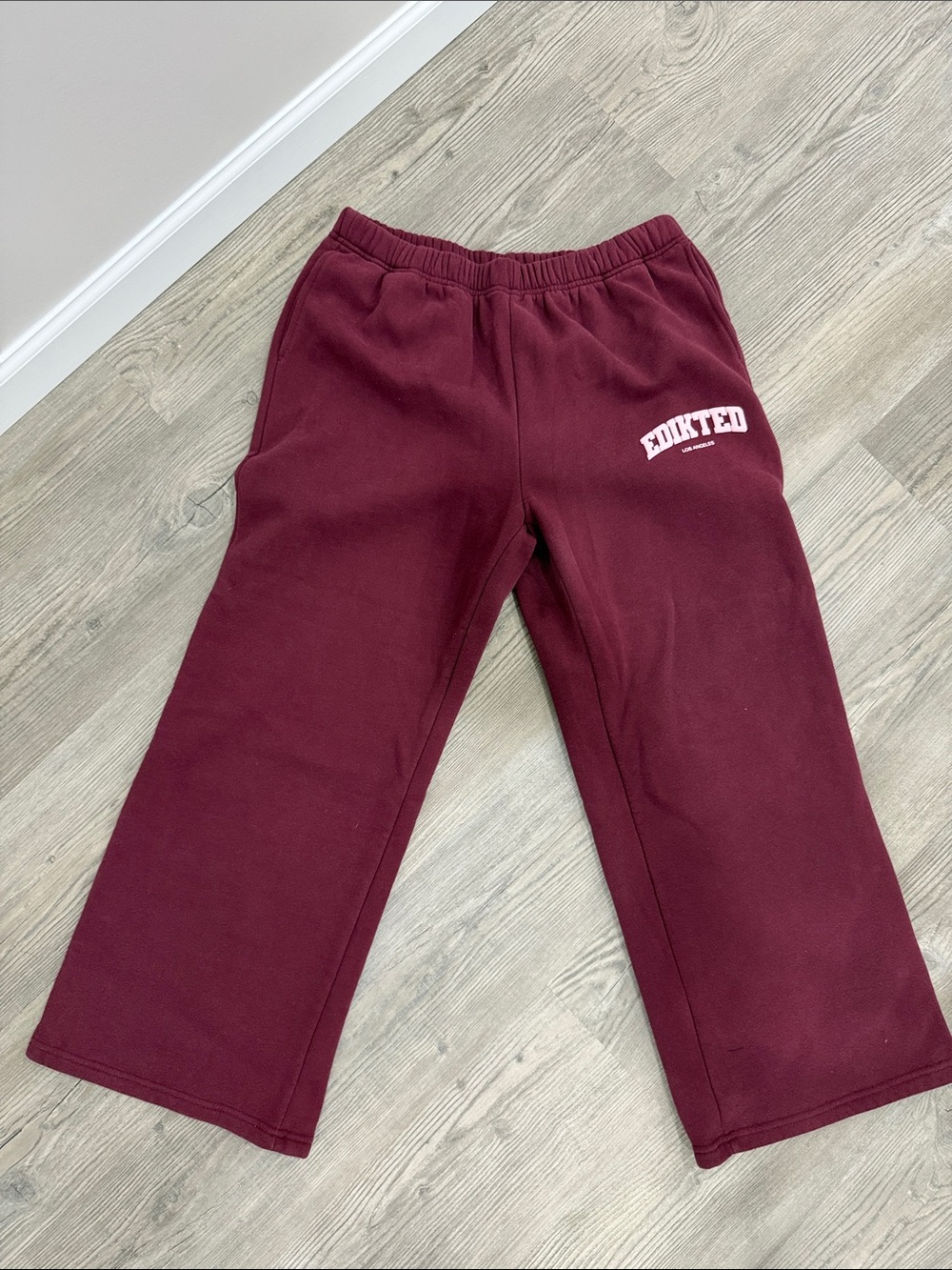 Edikted Maroon Fleece Sweatpants with Elastic Waist